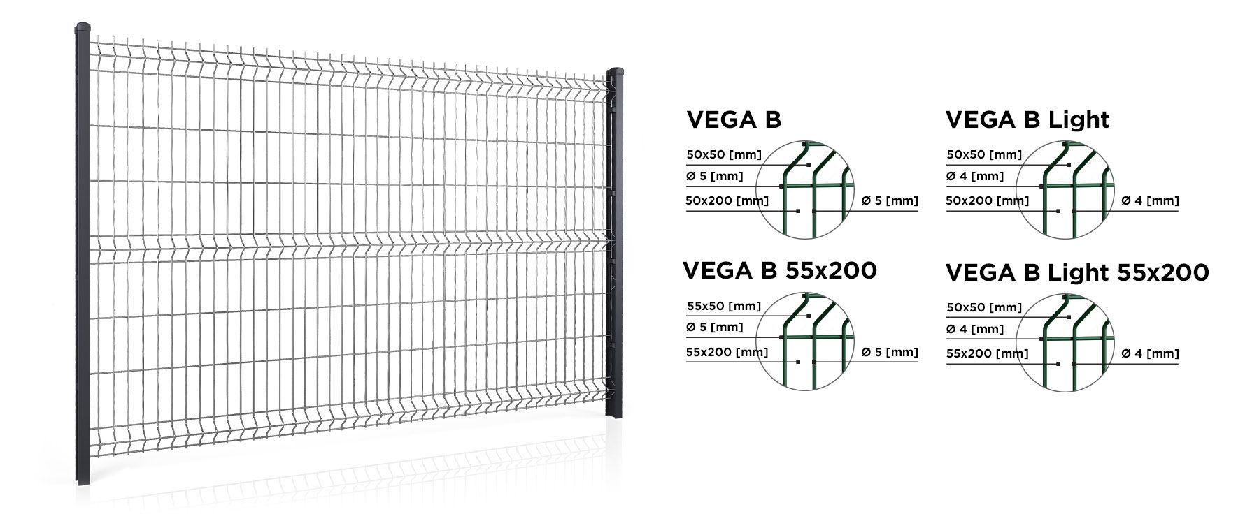 VEGA B, VEGA B Light, VEGA B 55x200 och VEGA B Light 55x200